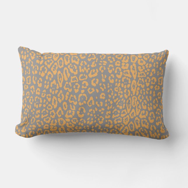 Leopard pattern in mustard yellow and grey lumbar pillow (Front)