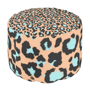 Leopard Pattern in Pale Blue on Pink Rose Pouf