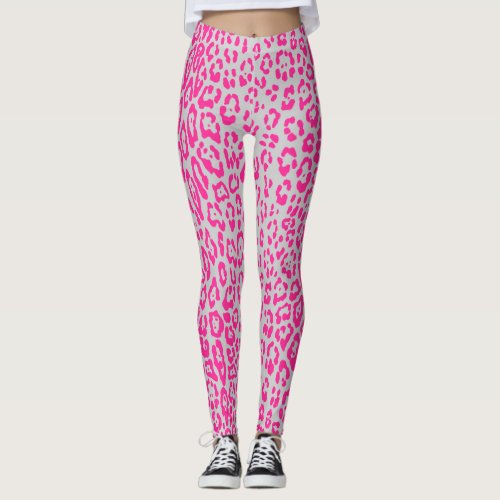 Leopard pattern in pink and gray adult cloth leggings