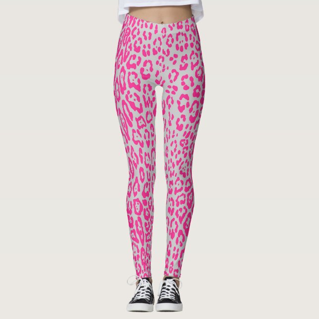 Leopard pattern in pink and gray adult cloth leggings (Front)