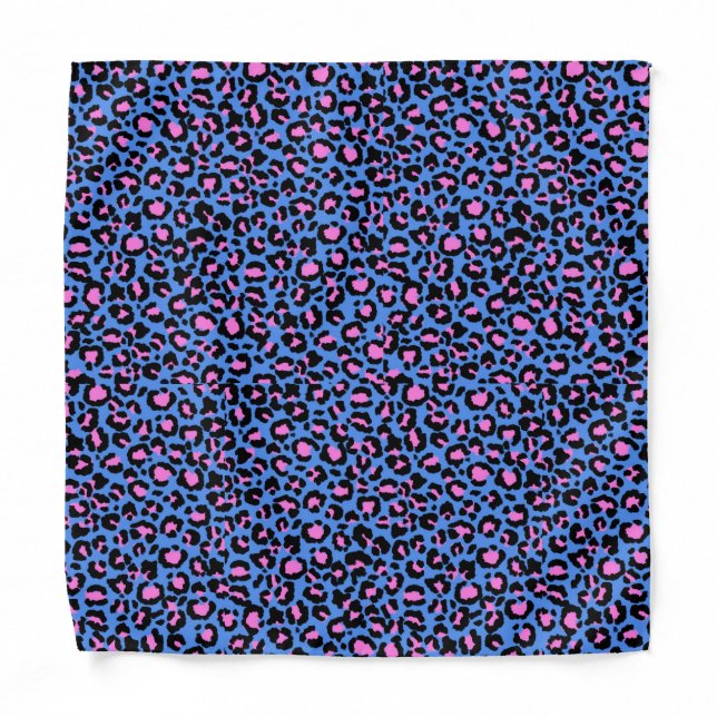 Leopard Pattern in Raspberry on Electric Blue Bandana (Front)