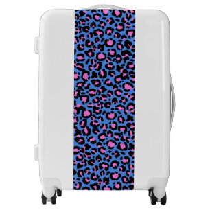 Leopard Pattern in Raspberry on Electric Blue Luggage