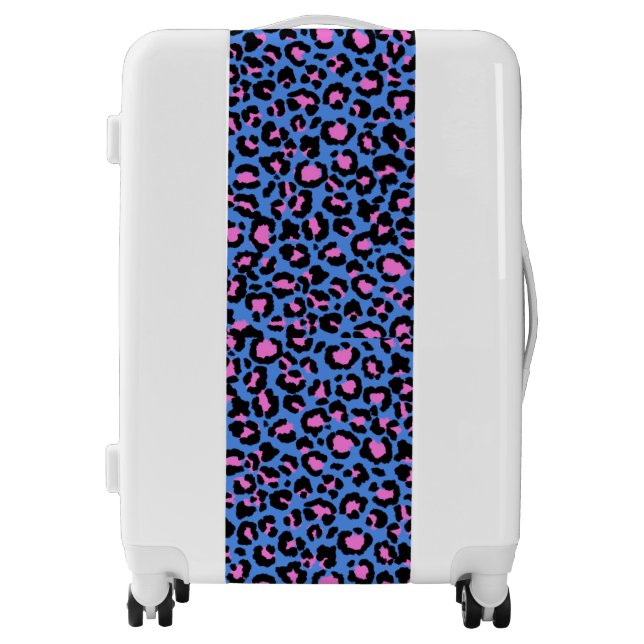 Leopard Pattern in Raspberry on Electric Blue Luggage (Front)