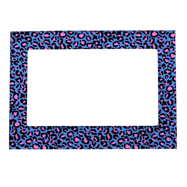 Leopard Pattern in Raspberry on Electric Blue Magnetic Frame (Front)