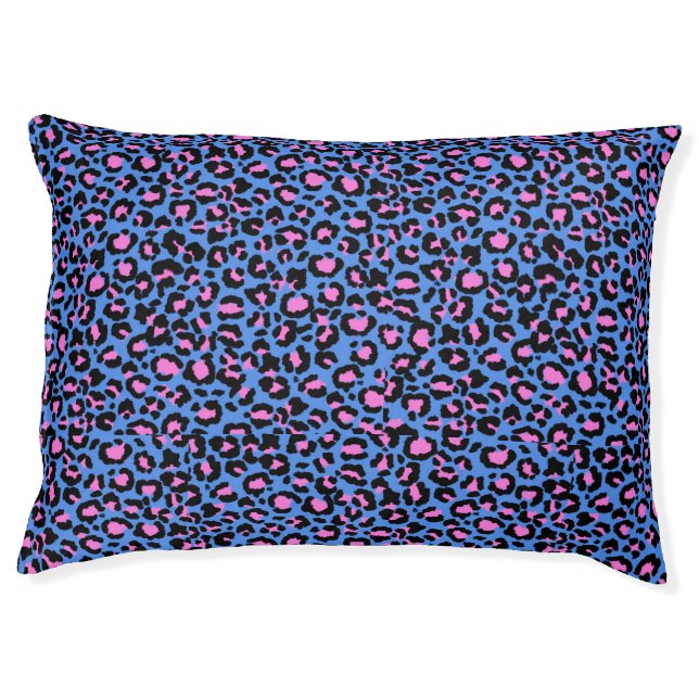 Leopard Pattern in Raspberry on Electric Blue Pet Bed (Front)
