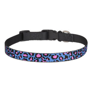 Leopard Pattern in Raspberry on Electric Blue Pet Collar