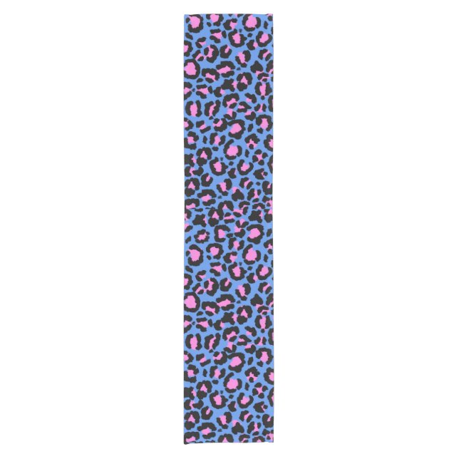 Leopard Pattern in Raspberry on Electric Blue Short Table Runner (Front)