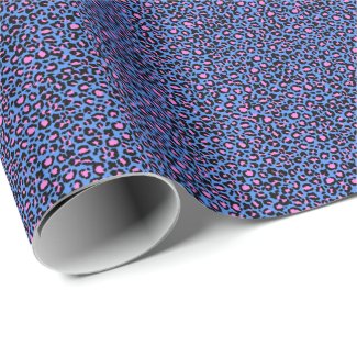 Leopard Pattern in Raspberry on Electric Blue Wrapping Paper