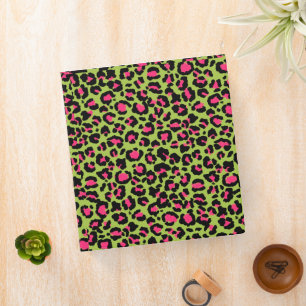 Leopard Pattern in Raspberry on Lime Green 3 Ring Binder