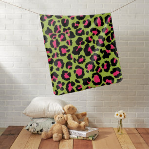 Leopard Pattern in Raspberry on Lime Green Baby Blanket