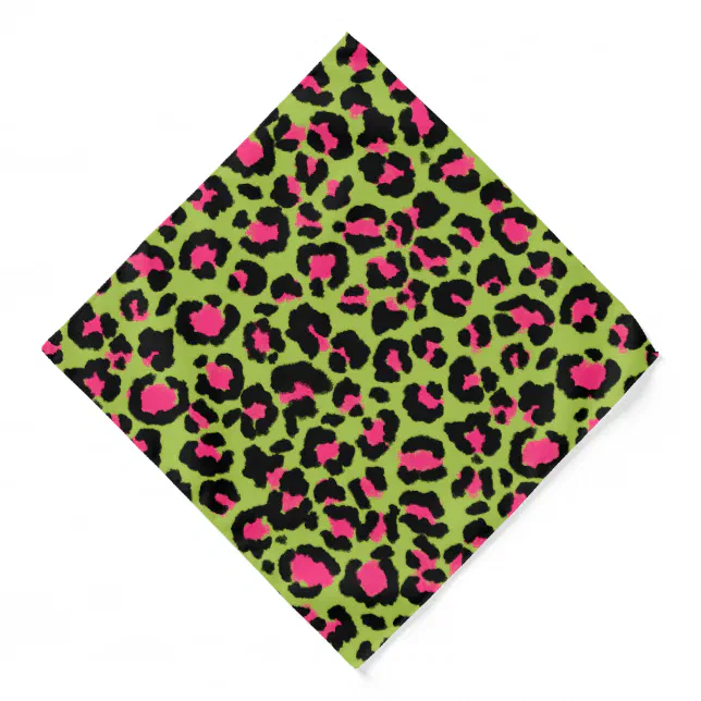 Leopard Pattern in Raspberry on Lime Green Bandana | Zazzle