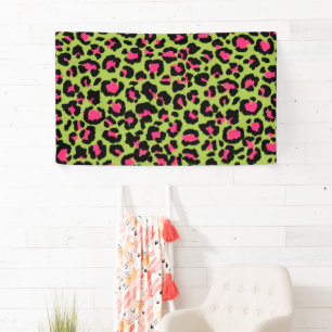 Leopard Pattern in Raspberry on Lime Green Banner