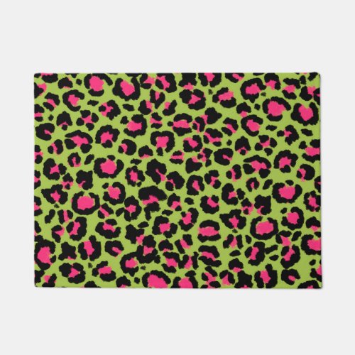 Leopard Pattern in Raspberry on Lime Green Doormat