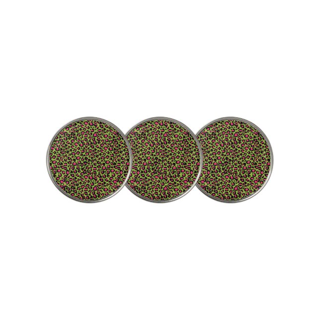 Leopard Pattern in Raspberry on Lime Green Golf Ball Marker (3 Up)