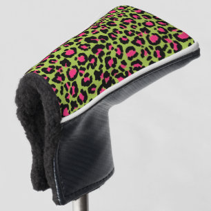 Leopard Pattern in Raspberry on Lime Green Golf Head Cover