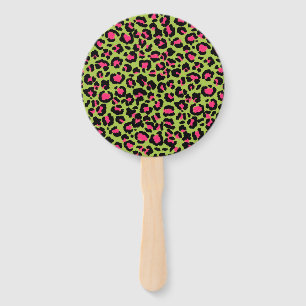 Leopard Pattern in Raspberry on Lime Green Hand Fan