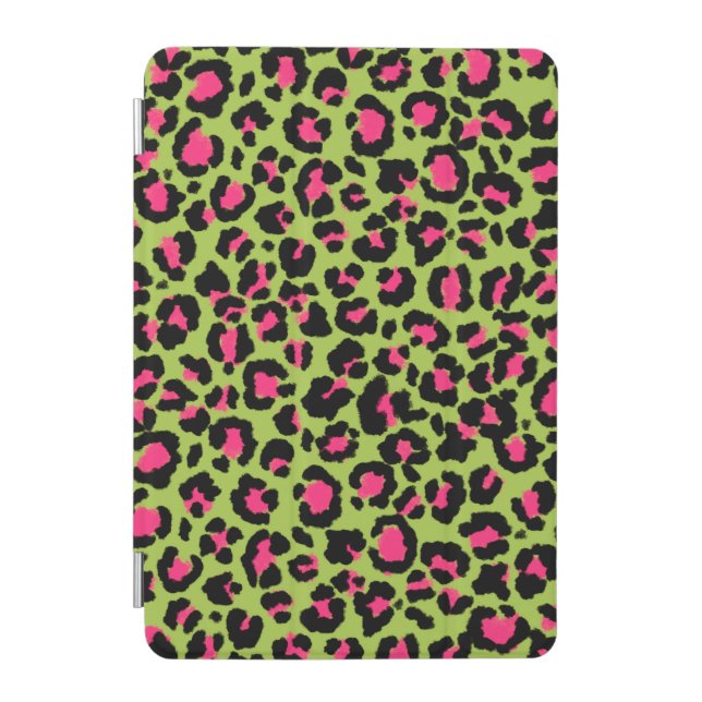 Leopard Pattern in Raspberry on Lime Green iPad Mini Cover (Front)
