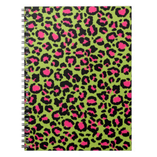 Leopard Pattern in Raspberry on Lime Green Notebook