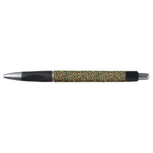 Leopard Pattern in Raspberry on Lime Green Pen