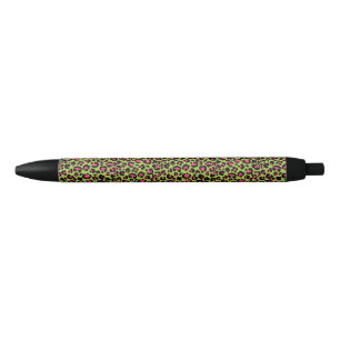 Leopard Pattern in Raspberry on Lime Green Pen