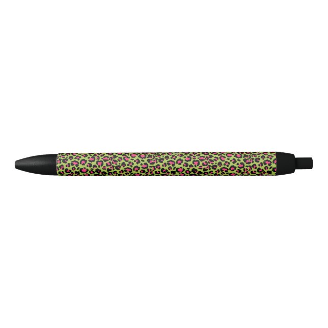 Leopard Pattern in Raspberry on Lime Green Pen (Front)