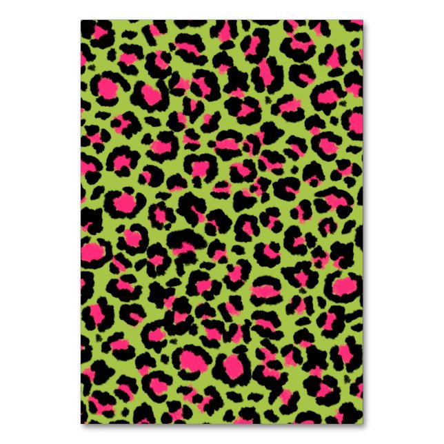 Leopard Pattern in Raspberry on Lime Green Table Number (Front)