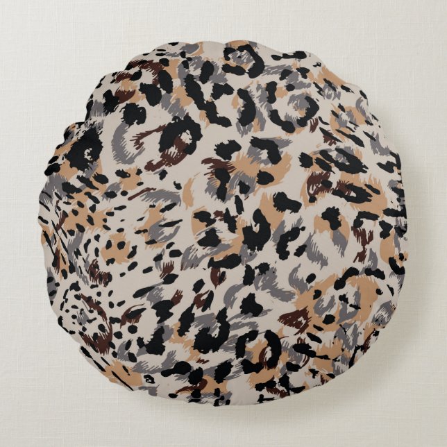 Leopard pattern, jaguar pattern, animal fur round pillow (Front)