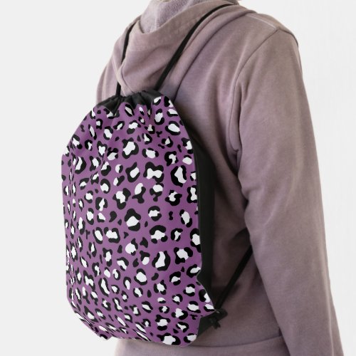 Leopard Pattern Leopard Spots Purple Leopard Drawstring Bag