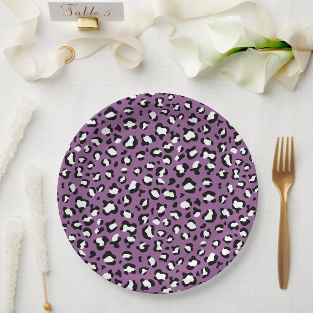 Leopard Pattern, Leopard Spots, Purple Leopard Paper Plates (Wedding)