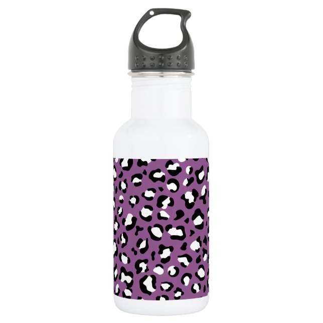 Leopard Pattern, Leopard Spots, Purple Leopard Stainless Steel Water Bottle (Front)