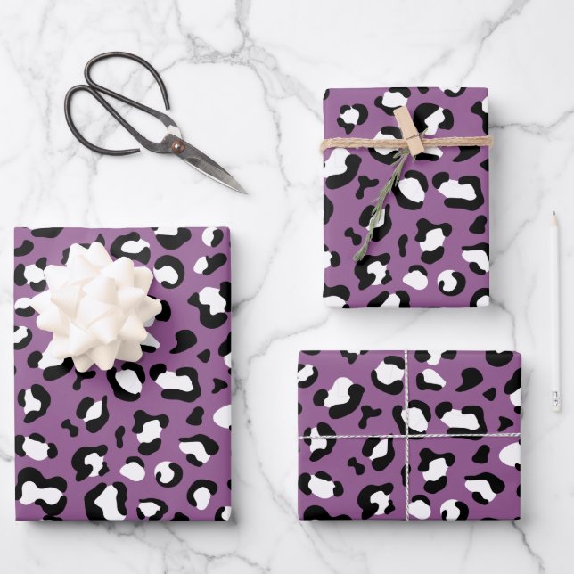 Leopard Pattern, Leopard Spots, Purple Leopard Wrapping Paper Sheets (Front)