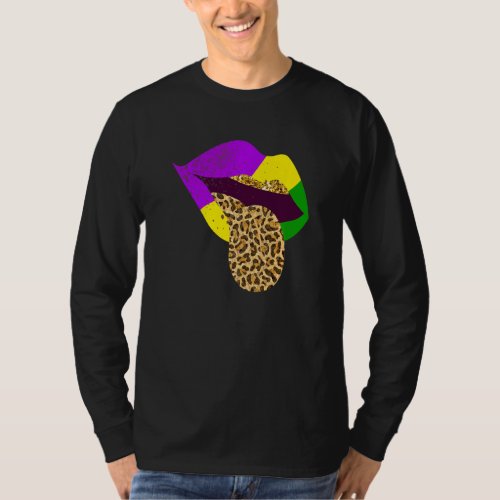 Leopard Pattern Mardi Gras Lips Carnival T_Shirt