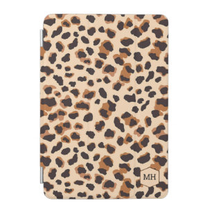 Leopard Pattern Monogram Brown Chic Initials iPad Mini Cover