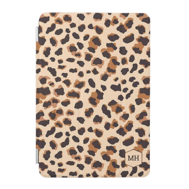 Leopard Pattern Monogram Brown Chic Initials iPad Mini Cover (Front)