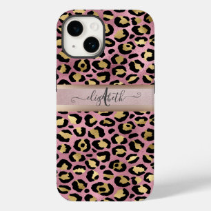 Leopard Pattern Monogram Rose Gold Black Case-Mate iPhone 14 Case