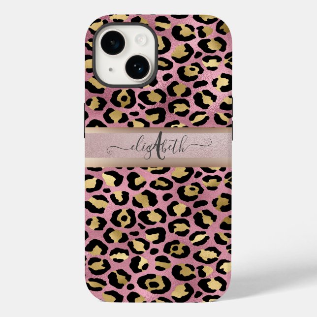 Leopard Pattern Monogram Rose Gold Black  Case-Mate iPhone Case (Back)