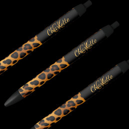 Leopard pattern monogram signature name pen