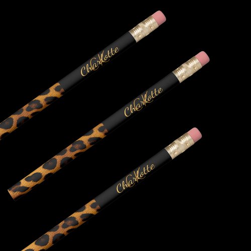 Leopard pattern monogram signature name pencil