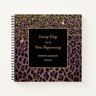 Leopard pattern motivational brown black 2023 notebook