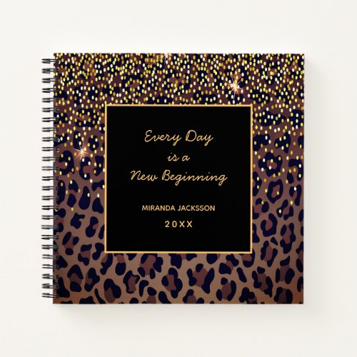 Leopard pattern motivational brown black 2023 notebook