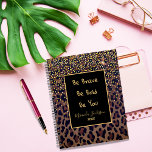 Leopard pattern motivational brown black 2024 planner<br><div class="desc">Elegant,  cool,  glamorous and feminine with brown,  golden and black leopard pattern,  decorated with golden confetti. Personalize and add your name.  Template for a year,  yellow letters. A black frame with the motivational quote: Be Bold,  Be Brave,  Be You.
Perfect for female Entrepreneurs,  make-up artists,  store owners,  consultants.</div>