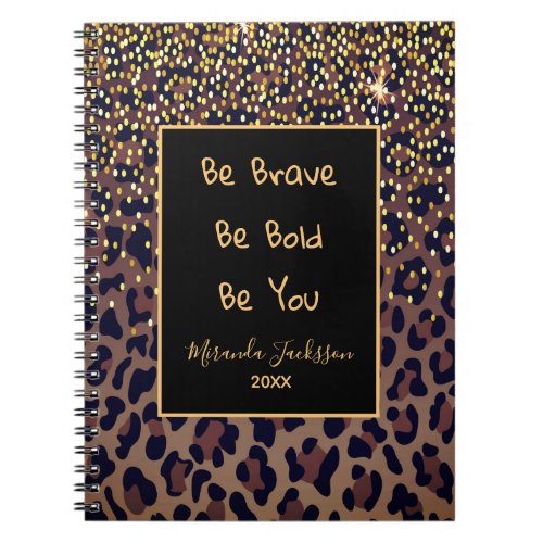 Leopard pattern motivational brown black notebook