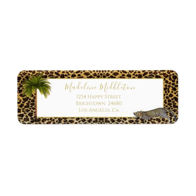 Leopard Pattern Palm Tree Tropical Personal Label (Front)