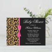Leopard Pattern Pink Printed Ribbon Baby Shower Invitation (Standing Front)