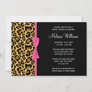 Leopard Pattern Pink Printed Ribbon Bridal Shower Invitation