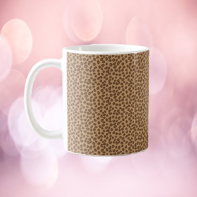 Leopard Pattern Print Brown Coffee Mug (A mug with a leopard print pattern in brown.)