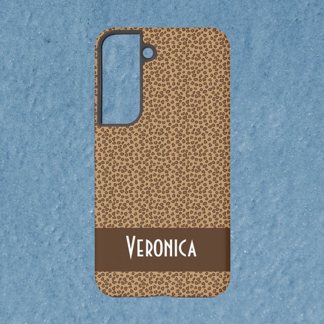 Leopard Pattern Print Brown Personalize Samsung Galaxy Case (A phone case with a leopard pattern and text you can personalize!)