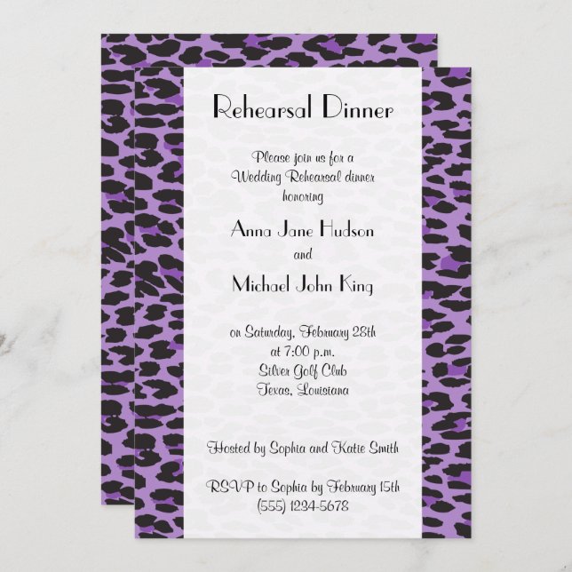Leopard Pattern, Purple Leopard, Rehearsal Dinner Invitation (Front/Back)