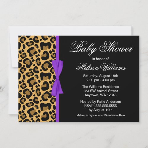 Leopard Pattern Purple Printed Ribbon Baby Shower Custom Announcement