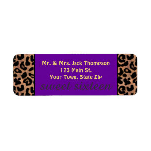 Leopard Pattern Purple Stripe Sweet 16 Label